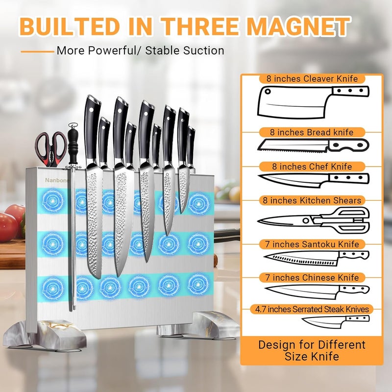 Nanbone Magnetic Knife Block Without Knives, Stainless Steel Magnetic Knife Holder Stand with Strong Knife Magnet, Double-Sided Knife Magnetic Strip Knifes Storage Organizer for Kitchen Counter Top - Image 4